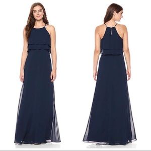 Jenny Yoo Navy Charlie Ruffle Chiffon Maxi Gown 0